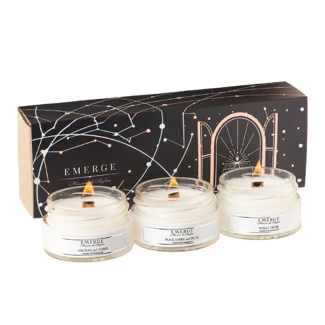 EMERGE Набор 3 свечи ароматические (Дубовый мох,Амбра Слива,Мускус-Ваниль), 3 шт